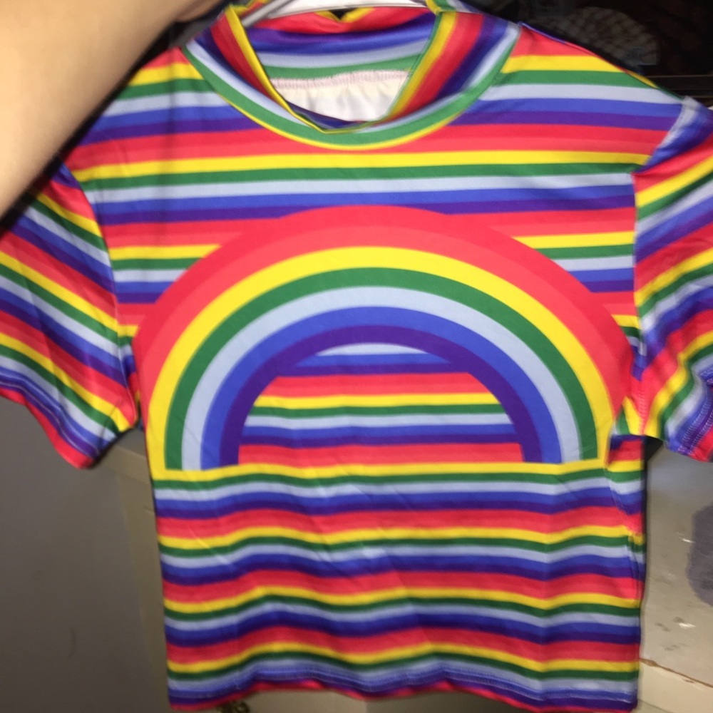 🌈 rainbow mock neck crop top gay pride new